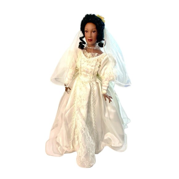 Paradise Galleries African American Bride Porcelain Doll 18.5" w Stand B389 Sgn - Picture 2 of 10